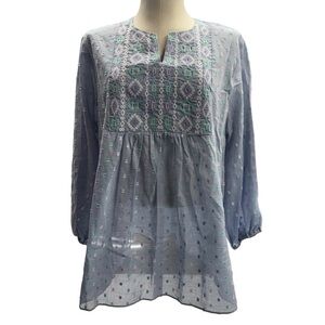 Ruby Rd. Embroidered Peasant Blouse Tunic Size Large 100% Cotton Cottagecore